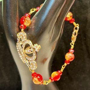 💞plus size  link bracelet with gold wire/gold RED TONES